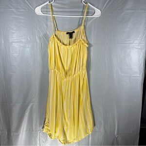 Forever 21 Mini Dress Womens Large Yellow White Striped Sundress Flirty Beach